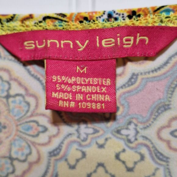 Sunny Leigh Womens Yellow  Printed Tunic Top Size M Stretch Morrocan 3/4 Slv Bar - Picture 6 of 7